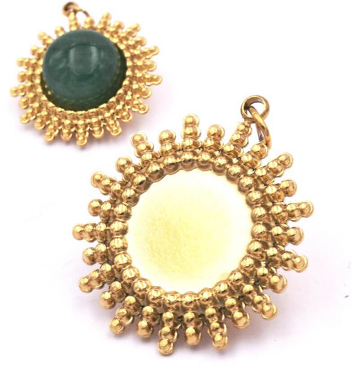 Sun Round Anhänger für 10mm Cabochon - 20mm Gold Edelstahl (1)