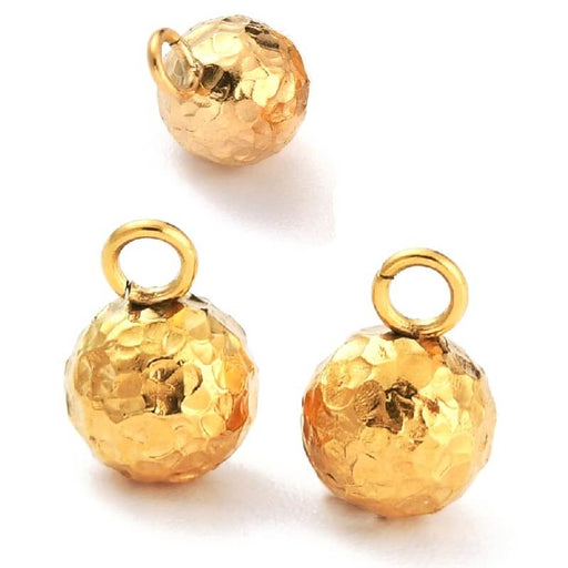 Kaufen Sie Perlen in der Schweiz Runde Anhänger Kugel Edelstahl gehämmert Gold 6mm (2)