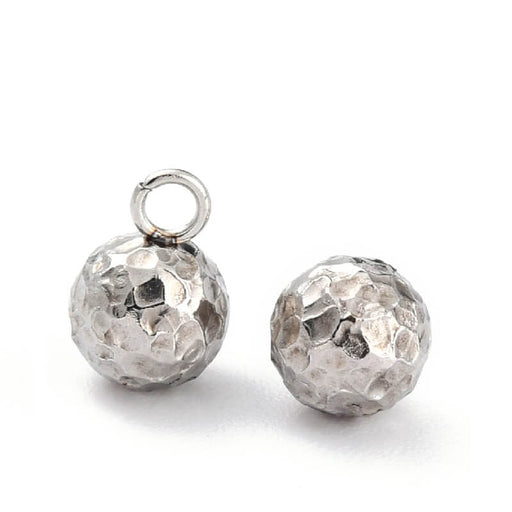 Kaufen Sie Perlen in der Schweiz Runde Anhänger Kugel Edelstahl gehämmert 6mm (2)