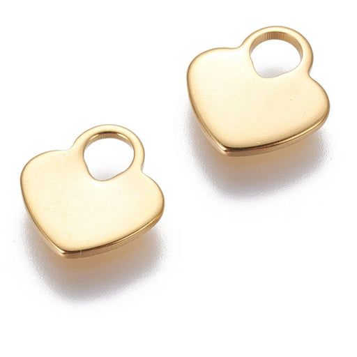 Kaufen Sie Perlen in der Schweiz Herz Anhänger Flach Vorhängeschloss Edelstahl Golden 11x10mm (2)