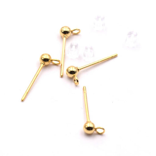 Ohrstecker Kugel Goldener Stahl 15x5x3mm und Ring und Stopper (4)