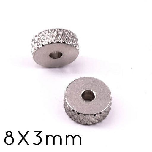 Perles Rondelles Heishi Strié Diamant en Acier Inoxydable 8x3mm (2)