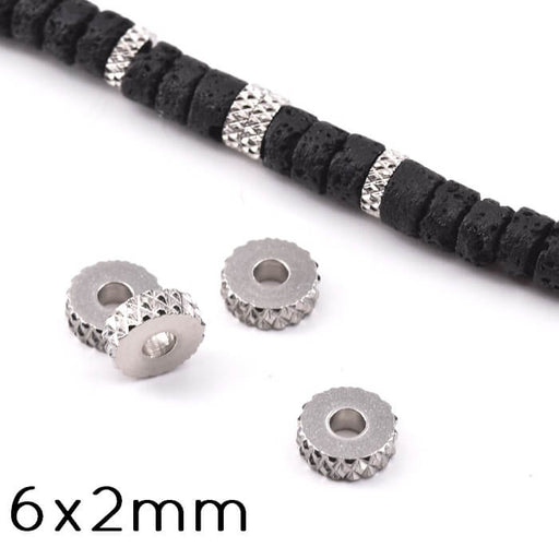 Achat Perles Rondelles Heishi Strié Diamant en Acier Inoxydable 6x2mm (4)