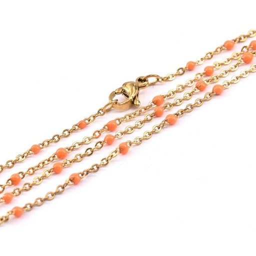 Kaufen Sie Perlen in der Schweiz Kreuzkette aus Edelstahl, mit Verschluss, Golden und Emaille Orange 45 cm - 2 x 1,5 mm (1)