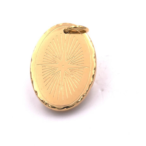 Kaufen Sie Perlen in der Schweiz Anhänger Oval Medaille Sonne Edelstahl Golden 18x13mm (1)