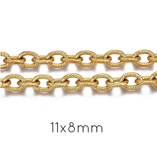 Chaine en Acier Inoxydable Dorée Striée Maille Ovale 11x8mm (50cm)