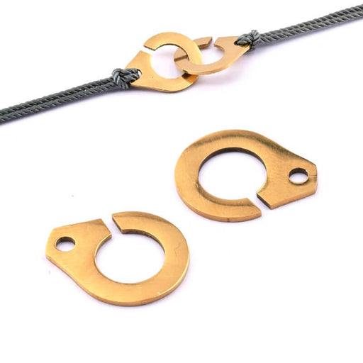 Achat Connecteur menottes fermoir acier inoxydable doré 19x15mm - Trou : 2mm (1)