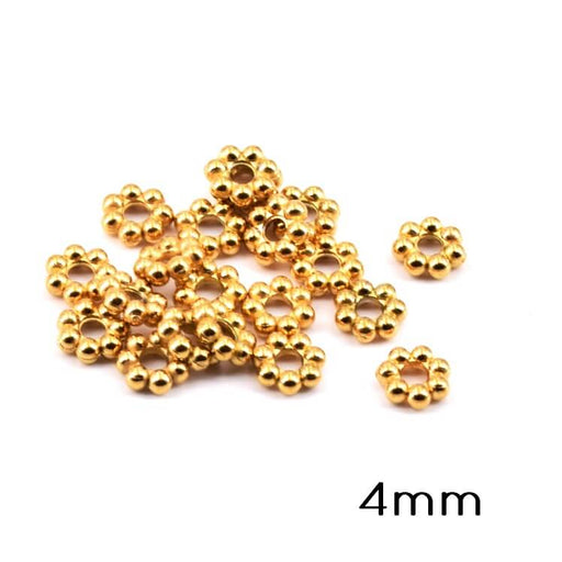 Perle heishi rondelle séparateur perlée fleur acier doré 4x1.5mm - Trou:1.4mm (20)