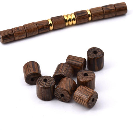 Achat Perles Rondelles TUBE en Bois de Wenge Naturel 8x8mm - Trou: 1.4mm (20)