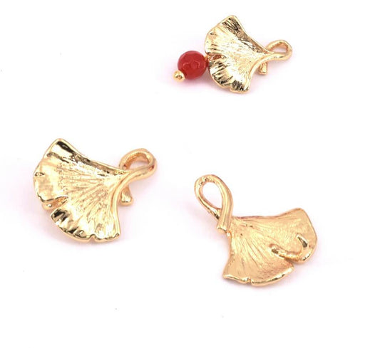 Achat Pendentif breloque Ginko laiton doré or fin qualité 14mm avec 2 attaches (1)