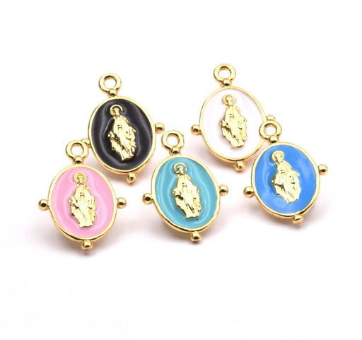 Kaufen Sie Perlen in der Schweiz Anhänger Medaille Oval Jungfrau Email und Goldqualität 19x12mm (1)