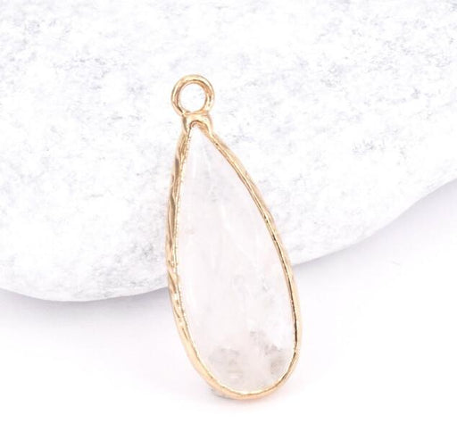 Achat Pendentif Quartz Serti Laiton doré or fin, Goutte 30mm (1)