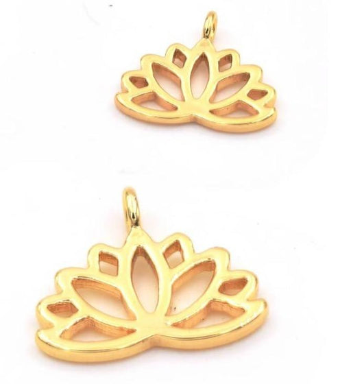 Pendentif Charm Lotus Doré Qualité, 13x10mm (1)