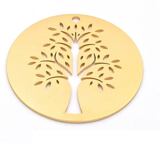 Kaufen Sie Perlen in der Schweiz Lebensbaum Anhänger Rund Aluminium Gold 5cm (1)