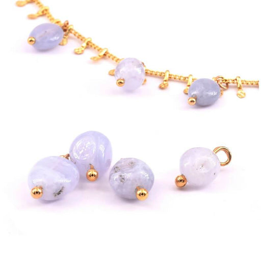 Breloques Perles Nugget Agate Bleu Ciel 5-10mm - Clou Plaqué Doré Qualité (4)