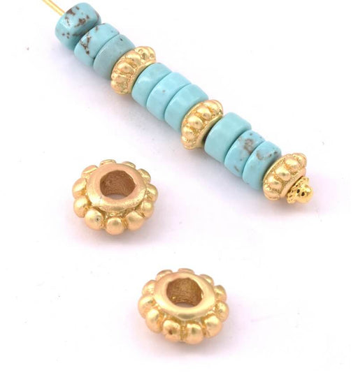 Achat Perles Rondelles Séparateurs Perlées 6,5x3mm métal doré qualité Mat - Trou: 3mm (2)