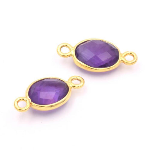Connecteur Ovale Améthyste à Facettes Serti Doré Vermeil 10x8mm (1)