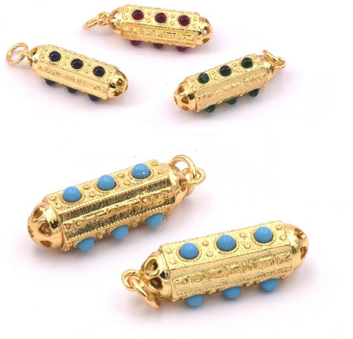 Achat Pendentif Cylindre Hexagonal Doré Or Fin 18K, 19x7mm, Turquoise (1)