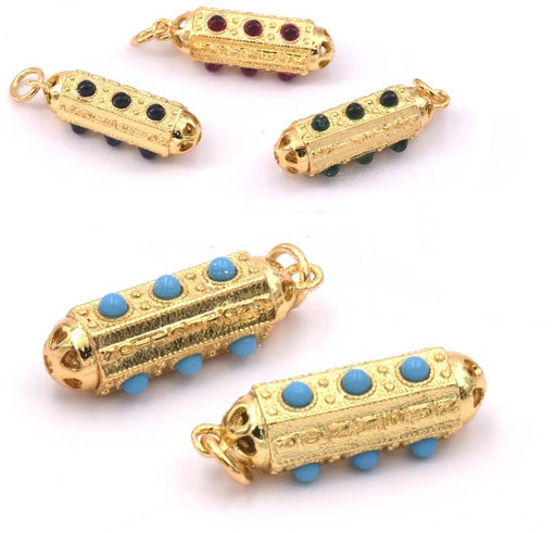 Sechseckiger Zylinder-Anhänger, 18K vergoldet 19x7mm, Türkis (1)