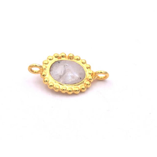 Connecteur Ovale Pierre de Lune Sertis Argent 925 Plaqué Or Perlé 10x9mm (1)
