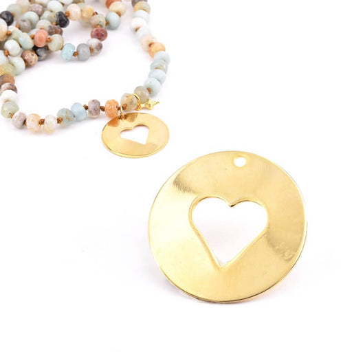 Kaufen Sie Perlen in der Schweiz Medaillen-Anhänger mit hohlem Herz. goldene Messingqualität. 28 mm (1)