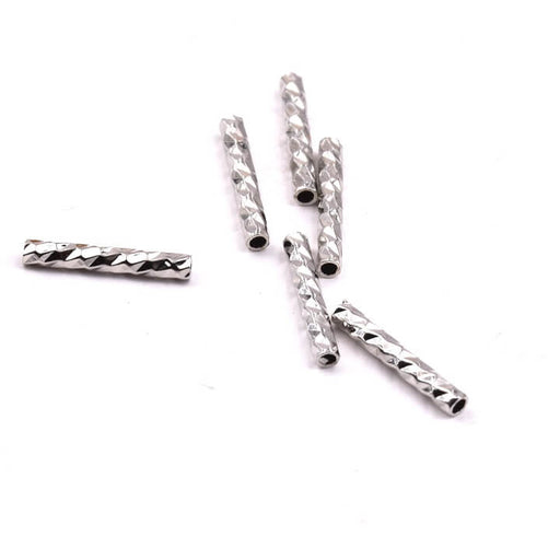 Perles Tube Cylindre Strié Laiton Rhodié Qualité 10x1.5mm - Trou: 0.5mm (10)