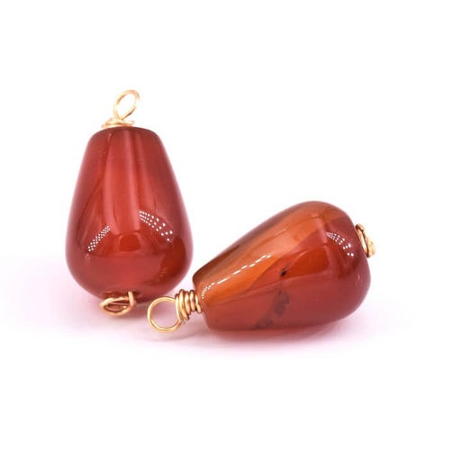 Achat Pendentif Connecteurs Gouttes en Agate Rouge avec Fil en Métal Doré 20x9mm (2)
