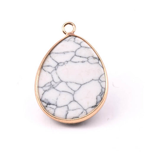 Pendentif Howlite Blanche Serti Laiton Doré 30x21mm (1)
