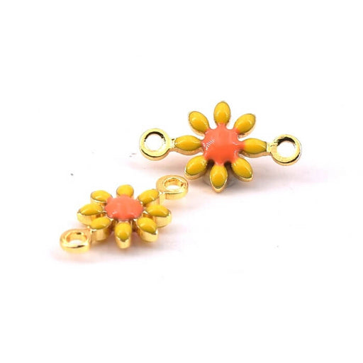 Kaufen Sie Perlen in der Schweiz Gänseblümchen Blume Charm Verbinder Messing Gold Gelb Emaille 7mm (2)