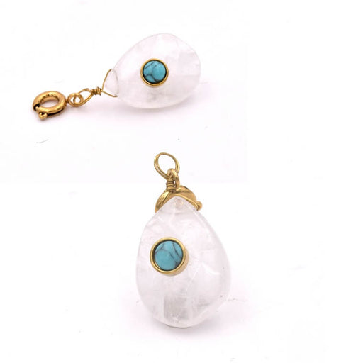 Achat Pendentif Goutte Cristal de Quartz à Facettes avec Cabochon Howlite 18x13mm (1)