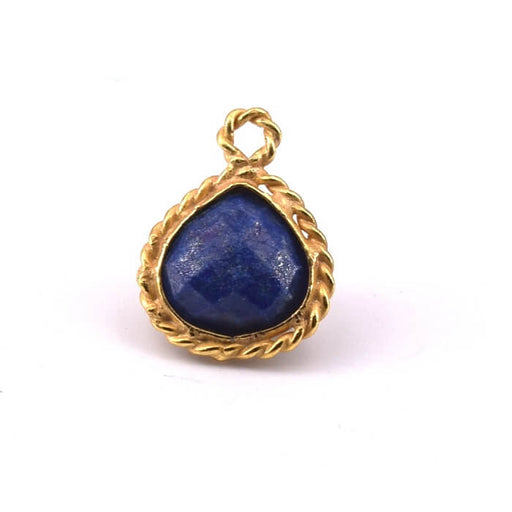 Pendentif Goutte Facettes Lapis Lazuli Sertis Laiton Doré Or Fin 11x11mm (1)