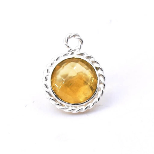 Pendentif Rond Facettes Tourmaline Jaune Sertis Argent 925 - 11mm (1)