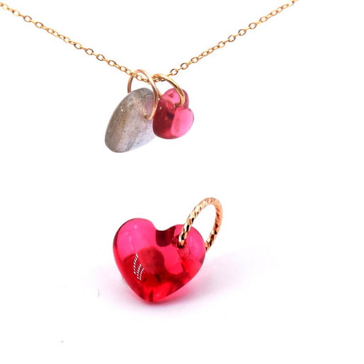 Pendentif Coeur imitation Tourmaline Rose 8x8mm avec Anneau Strié Gold Filled (1)