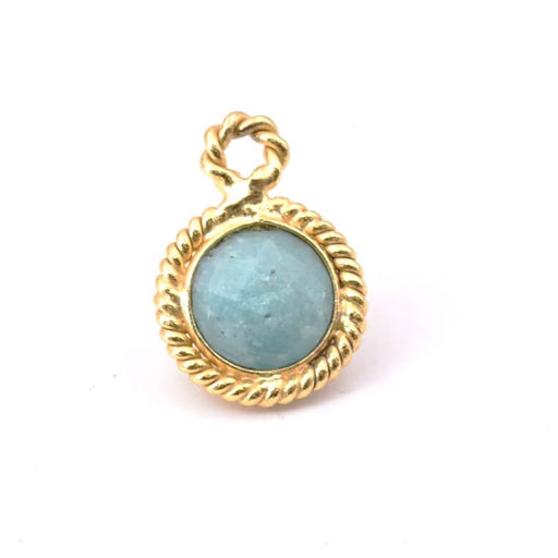 Achat Pendentif Rond Facettes Amazonite Serti Laiton Doré Or Fin 12mm (1)