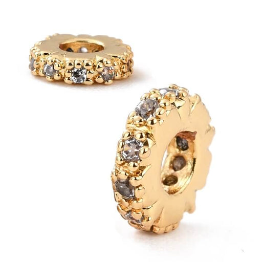 Kaufen Sie Perlen in der Schweiz Heishi Rondelle Perlen mit Zirkon, goldene Messingqualität - 6 x 1,5 mm (1)