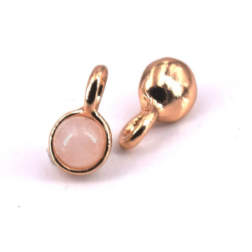 Achat Pendentif Breloque Ronde Quartz Rose Laiton Doré Or Clair 5.5mm (1)