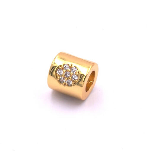 Perle large tube doré or fin qualité avec pleine lune zircon 6x6mm (1)