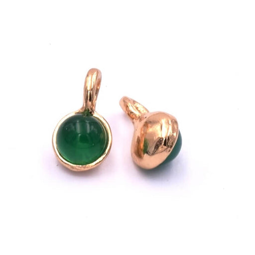 Achat Pendentif breloque ronde agate verte laiton doré or clair 5.5mm (1)