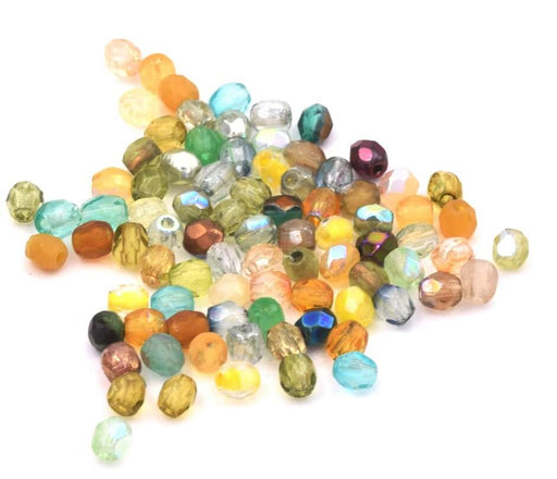 Perles Facettes de Bohème Mix Teintes vert orange 3mm (4g)