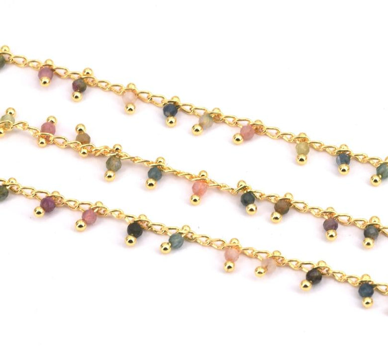Ausgefallene Kette vergoldet 18K Mixed Gems Beads 2mm (20cm)