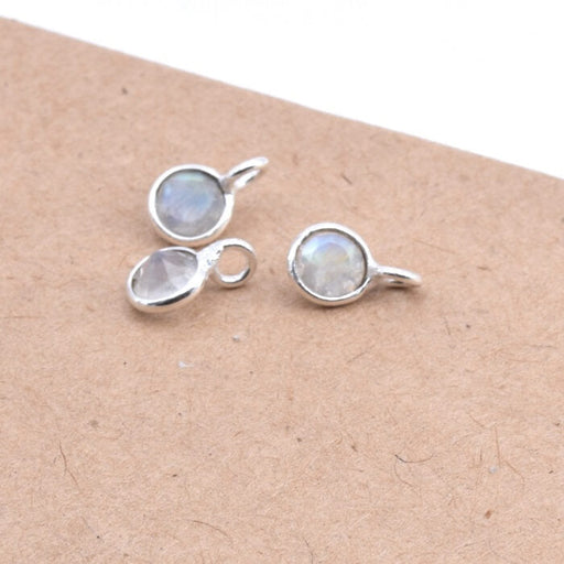 Mini Charms Pendentifs Rond Pierre de Lune Serti Argent 925 - 8x5mm (2)