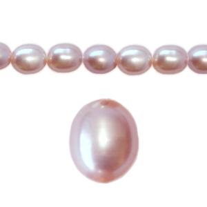 Perles d'eau douce grain de riz rose poudré 5mm sur fil (1)