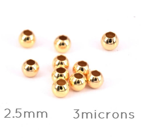 Achat Perles Rondes Argent 925 Plaqué or 3 Microns 2.5mm - Trou : 1.2mm (10)