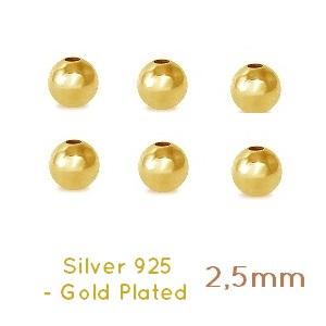 Achat Perles Rondes 2.5mm Argent 925 doré Or 1 micron (10)