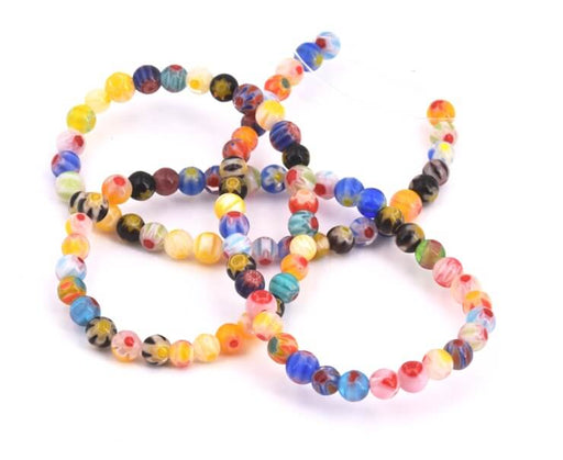 Millefiori perles rondes multicolores 4mm, fil 35cm (1fil)