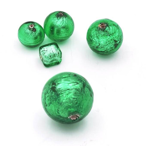 Murano Perle Rund Grün und Silber 12mm (1)
