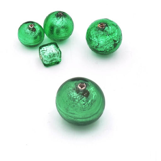 Achat Perle de Murano Ronde Vert et Argent 8mm (1)