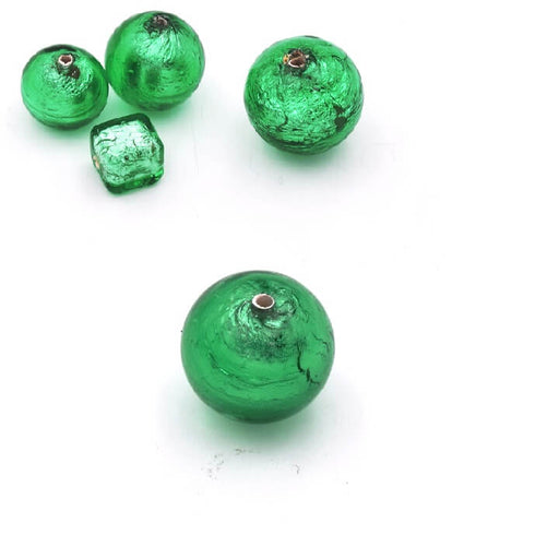 Achat Perle de Murano Ronde Vert et Argent 6mm (1)