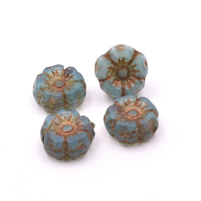 Perles en Verre de Bohême Fleur d'Hibiscus Bleu et Bronze 7mm (4)