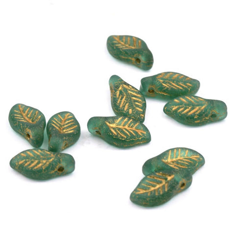 Achat Perles en Verre de Bohême Feuille Verte et Doré 11x6mm (20)